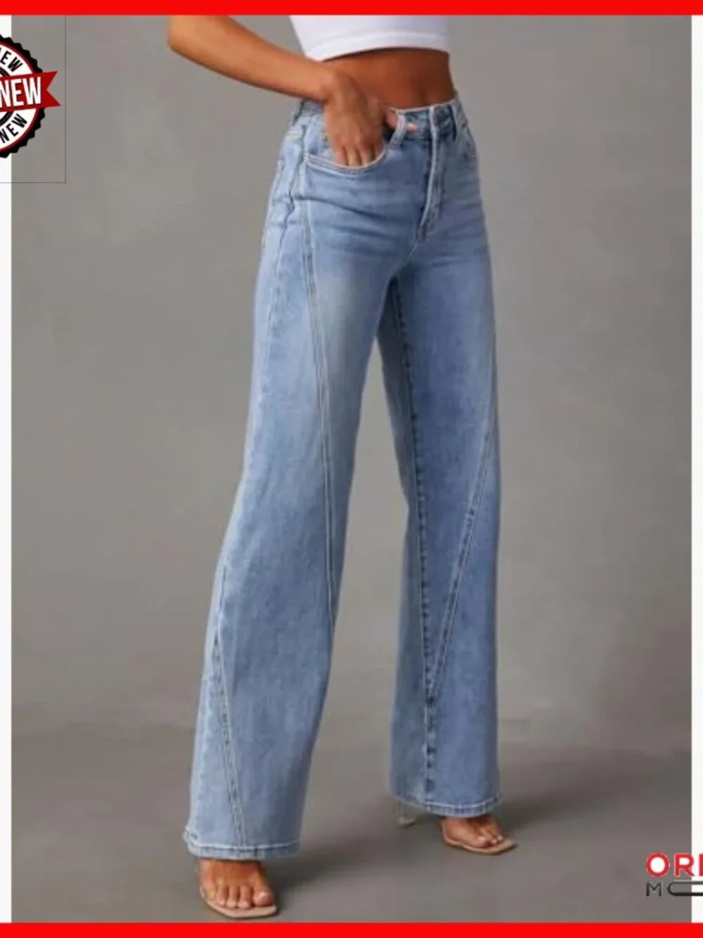 High Waisted Wide Leg Jeans Stretchy Denim Loose Fit Pockets